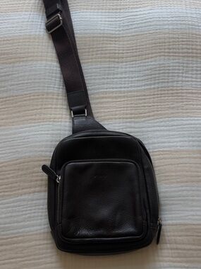 Men's Dark Brown Pebbled Leather Sling Belt Bag - Compact Everyday Carry